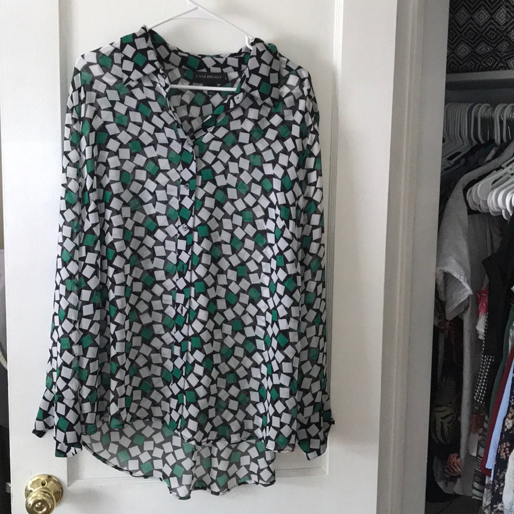 Lane Bryant sheer geometric button up
